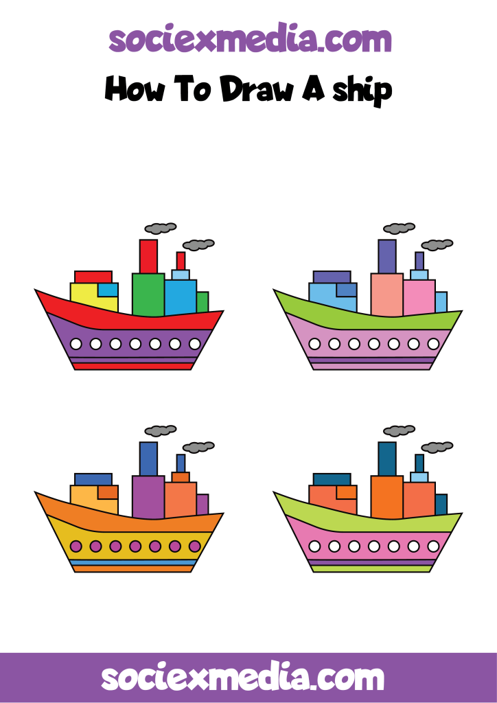 How To Draw A Ship easy step by step / Digital PDF Art Tutorial for kid ...